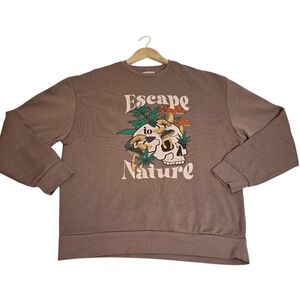 Escape To Nature Skull Floral Hippie Pullover Long Sleeve Sweatshirt Unisex Sz S